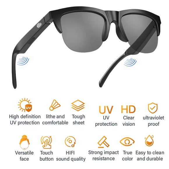 Smart Glasses, Wireless Bluetooth Smart Sunglasses AF06, IP4 Waterproof,Open Ear sound Speakers Music&Hands-Free Calling, Connect Mobile Phones and Tablets