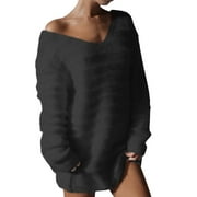 High Quality Women Plus Size S-5XL Long Sleeve V Neck Sweater Dress