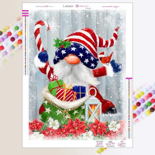 Pintura de diamante artesanal, ambiente de vacaciones de mosaico de punto de cruz, enano de Santa Claus animado, decoración del hogar, regalo pensativo para Navidad