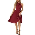 thumbnail image 2 of INSPIRE CHIC Women's Pleated Dress Tie Halter Neck Sleeveless Chiffon Wear-to-Work Midi Dresses XS Red, 2 of 6