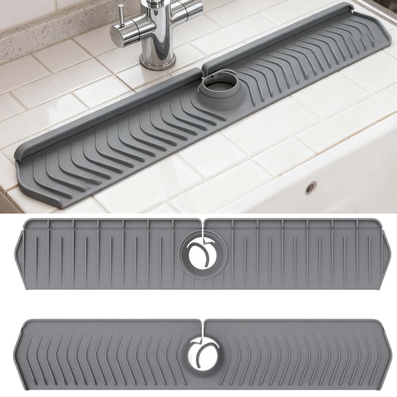 Bxaolu 30 Inch Longer Faucet Mat for Kitchen Sink with Reusable Multi-Purpose Dish Washing Scrubber, Premium Kitchen Sink Splash Guard, Fast Self-Draining Silicone Mat (Grey, 1Pack)
