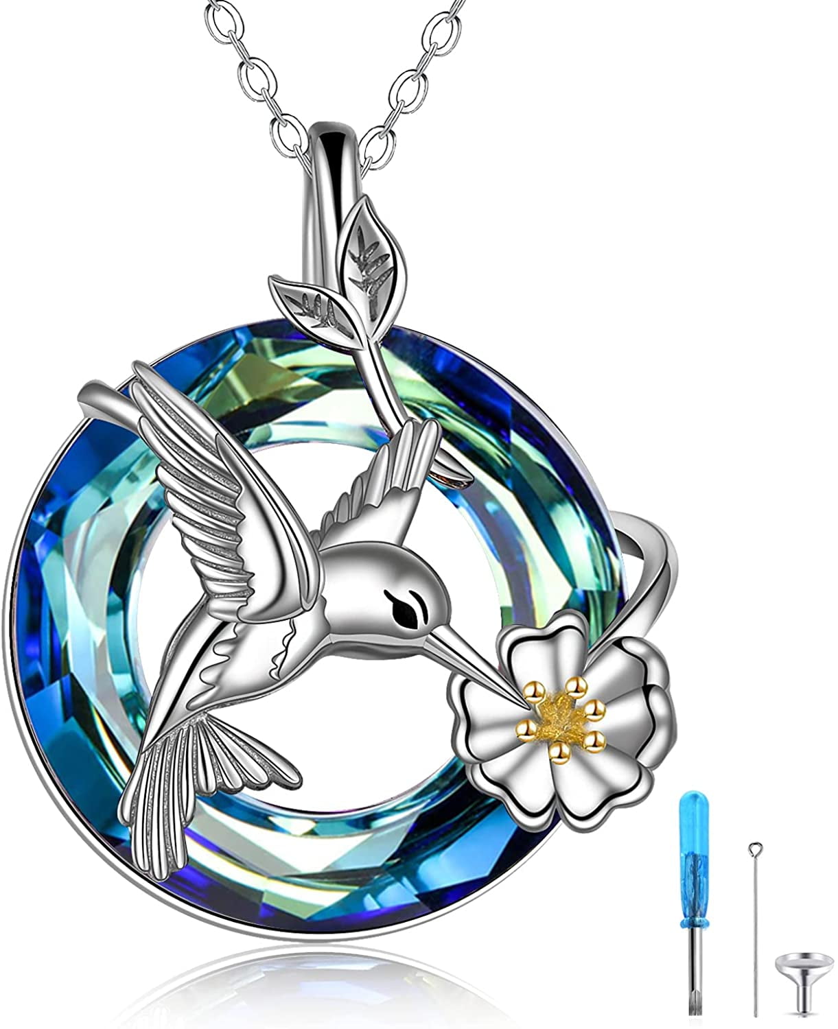 Hummingbird Urn Necklace for Women Ashes Sterling Silver Bird Pendant