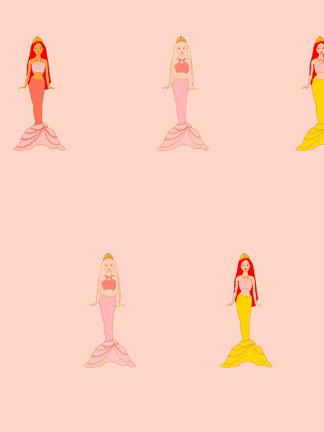 Fantasy Mermaids Removable Vinyl Wallpaper by Barbie - Peach