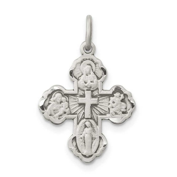 Sterling Silver Antiqued Mini 4-way Medal Cross Pendant Q-QC8385