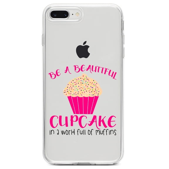 DistinctInk Clear Shockproof Hybrid Case for iPhone 7 PLUS / 8 PLUS (5.5" Screen) TPU Bumper Acrylic Back Tempered Glass Screen Protector - Be a Beautiful Cupcake in a World of Muffins