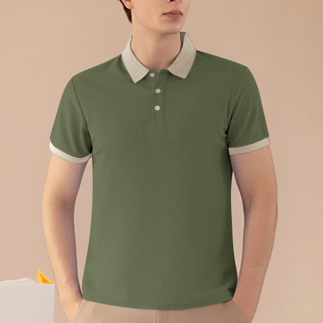 pstuiky camisetas de manga corta para hombre, Blusa/camiseta informal de verano para hombre, de color liso, con cuello vuelto camisetas de hombre m
