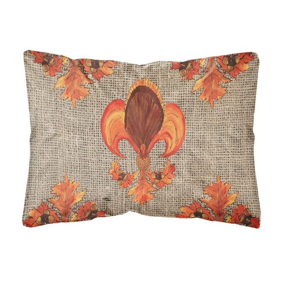 Carolines Treasures 8744PW1216 Thanksgiving Turkey Fleur de lis Canvas Fabric Decorative Pillow, 12H x16W, multicolor