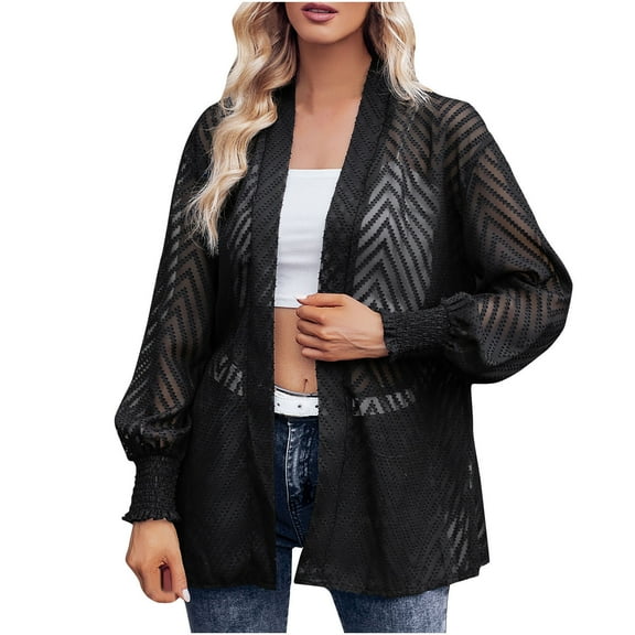 QUYUON Womens Sweaters Fall 2023 Cardigan Deals Long Sleeve Thick Cardigan for Women Polyester Womens Open Front Cardigan Cardigan Jacket Style Q-3891 Fall Cardigan Sweater Outerwear Coat Black S