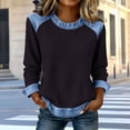 thumbnail image 2 of Xdegoge Women's Long Sleeve Waffle Knit Sweatshirt with Denim Trim Collar and Cuffs Comfortable Pullover for Casual Daily Wear, 2 of 6