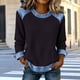 thumbnail image 2 of Camisetas de Manga Larga para las Mujeres Loose Fit Color Sólido Blusa de Cuello Redondo Top Suave Casual, 2 of 6