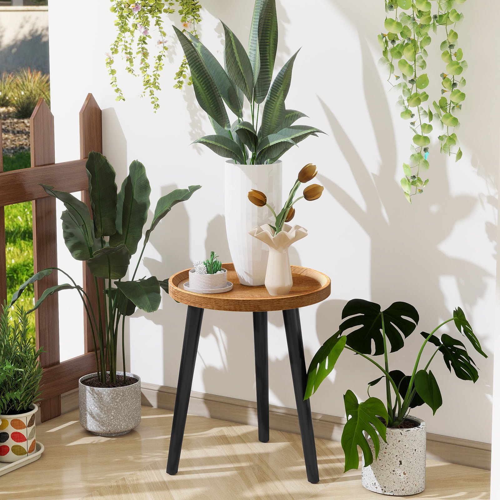 Krpimt Wood Round side Table, 16''D x 19''H End Table for Living Room Bedroom , Easy Assembly Small Table, Natural