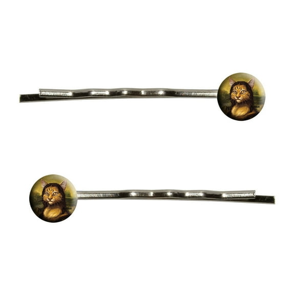 Meowna Lisa Cat Parody - Mona Lisa Leonardo da Vinci Bobby Pin Hair Clips
