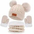 thumbnail image 2 of Atogsazn Kids Winter Hat Scarf Set Boys Girls Toddler Warm Knitted Hat Fleece Lined Neck Warmer Mittens Set B-Beige Free Size on Clearance, 2 of 5