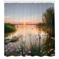 thumbnail image 2 of Nature Shower Curtain, Sunset at Chudskoy Lake Estonia View Spring Flowers Landscape Photo, Fabric Bathroom Set with Hooks, 69W X 70L Inches, Green Pale Pink Baby Blue, by Ambesonne, 2 of 2