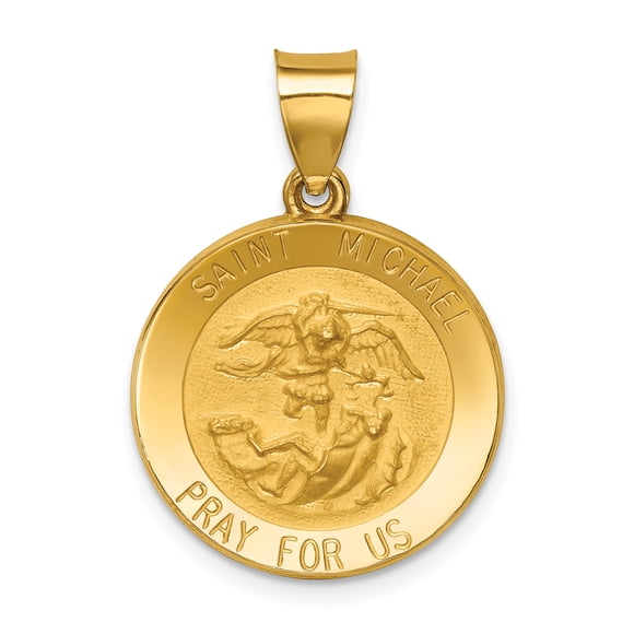 14K Yellow Gold Polished and Satin St. Michael Medal Pendant