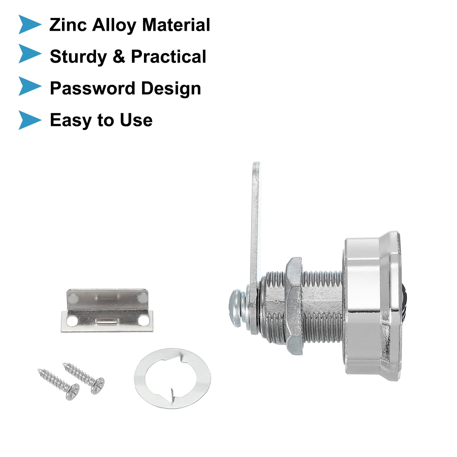 Uxcell 13/16" Combination Cabinet Cam Lock Zinc Alloy Keyless 3-Digit Password Coded Lock, Silver 2Pcs