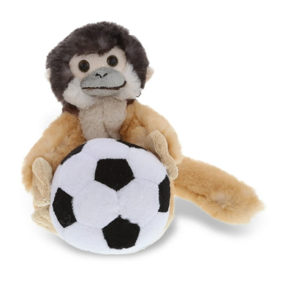 DolliBu Squirrel Monkey Stuffed Animal with Soccer Ball Plush - Soft Plush Huggable Monkey, Adorable Playtime Plush Toy, Cute Wildlife Gift, Soccer Plush Animal Toy for Kids, Adults - 12.5 Inch
