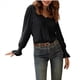 thumbnail image 1 of Camisa de Larga para Mujer, Moda de Otoño, Color Liso, Cuello en V, Camiseta de Larga. Negro L, 1 of 6