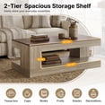 thumbnail image 4 of Hawsaiy Farmhouse Coffee Table with Storage Shelf & LED Light, 47" Rectangular Wood Coffee Table, 2-Tier Rustic Center Table for Living Room, Apartment, Office, Light Gray, 4 of 11