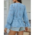 thumbnail image 7 of Women's Tie Front Peplum Blouses Puff Long Sleeve Babydoll Bow Shirts Hollow Out Eyelet Lace Tops, 7 of 7