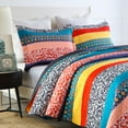 thumbnail image 4 of 3 Pcs Bohemian Striped Multicolor Quilt Bedspread Set|Cozy Bedding Set for Summer, 4 of 12