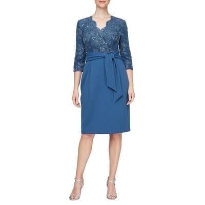 Alex Evenings Womens Embroidered-Bodice Tie Vintage Blue 4