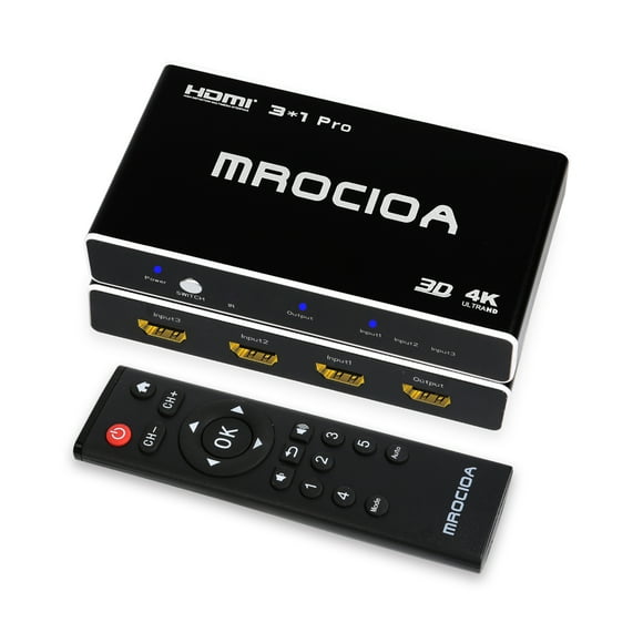 HDMI Switch with Arc, 3 in 1 Out 4K@60Hz Metal HDMI Switch Splitter, Mrocioa HDMI 2.0 Splitter Box with Remote for PS5/Xbox One/OLED TV/Sky Box