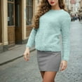 thumbnail image 2 of Women's Mohair Blend Sweater Candy Color Crewneck Soft Knit Pullover (Mint Green, S), 2 of 5