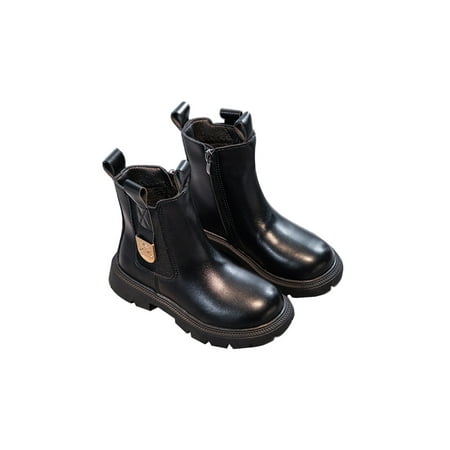 

Tenmix Girls Boys Comfort Leather Shoes Hiking Casual High Top Chelsea Boot School Waterproof Ankle Boots Black 2.5Y