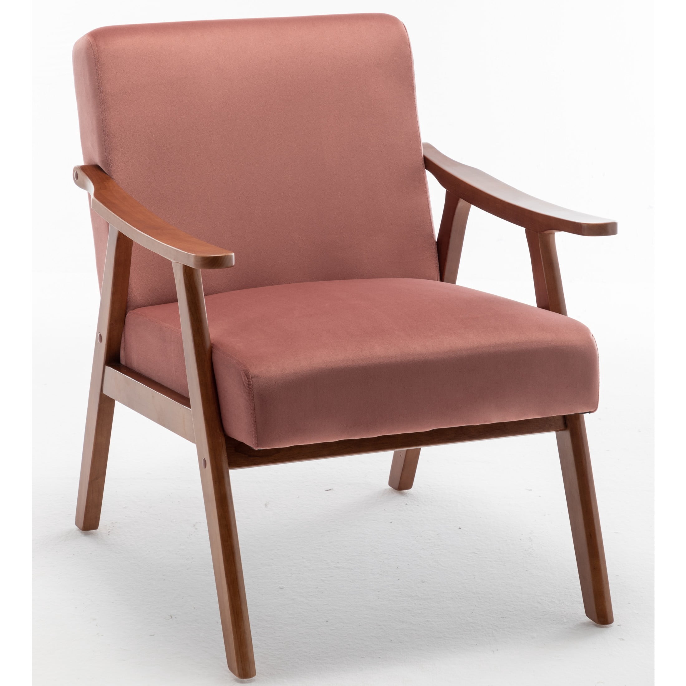 GDF Studio Mid-Century Modern Accent Chair with Velvet Upholstery & Solid Wood Frame, Rose