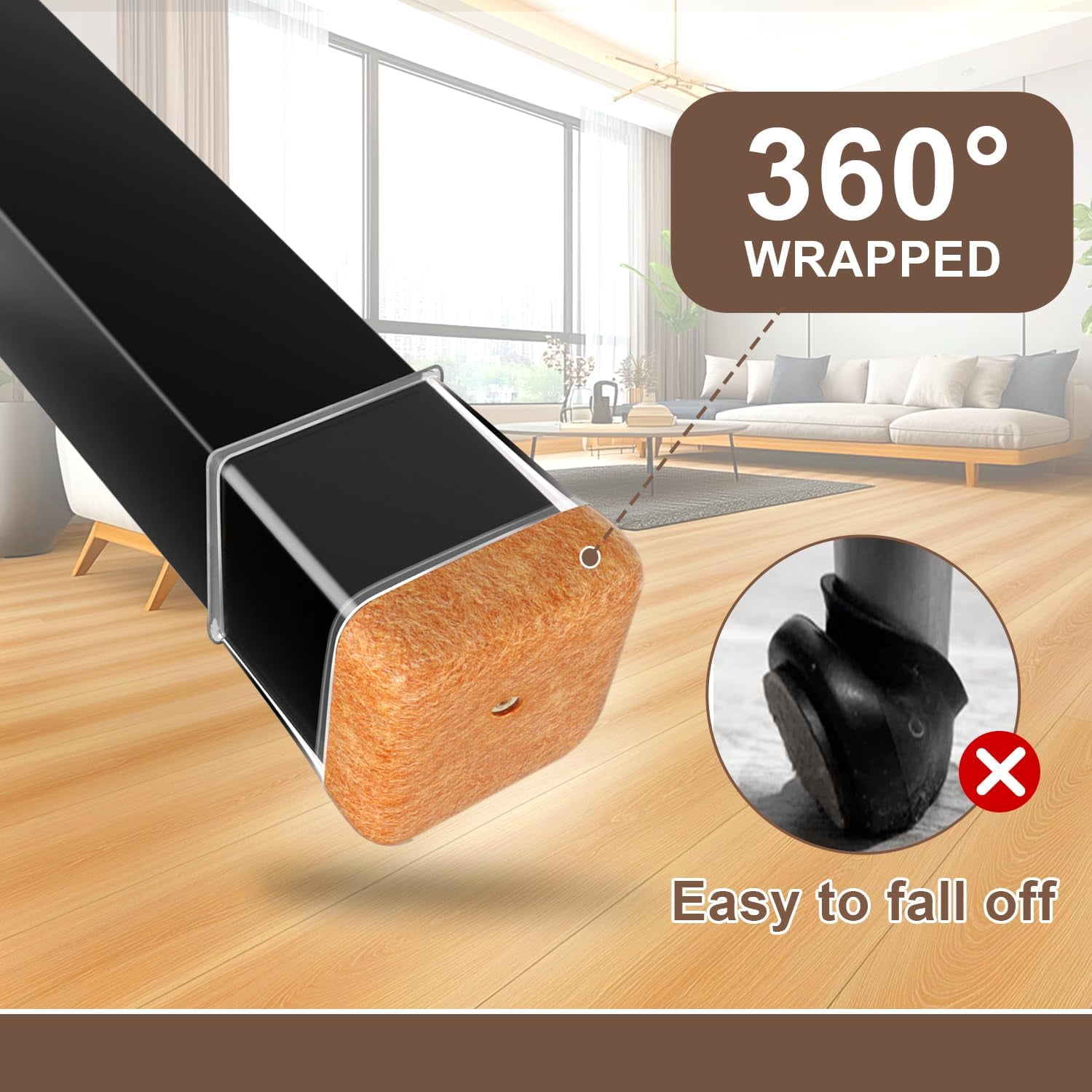 OCONDA 20 Pcs Chair Leg Floor Protectors for Hardwood Floors, Clear Rubber Furniture Sliders with Felt, Silicone Caps Covers (Fit Square Diameter:1-1/16" to 1-7/16")
