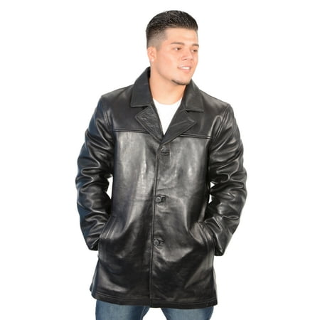 Mens Classic Black Leather Four Button Front Car