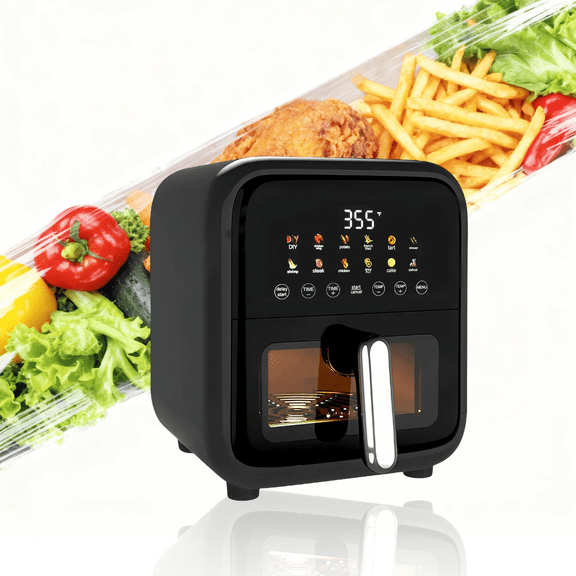 Blazezo 12-in-1 Air Fryer 7.5 Qt with Visible Window, Digital Touchscreen, 12 Presets, Dishwasher Safe Basket, for Healthy Oil Free Cooking, French Fries, Chicken, Family
