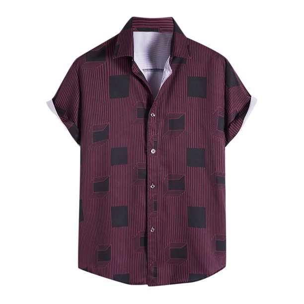 Blusa informal de manga corta con estampado de rayas playeras y botones para hombre Pompotops oipoqjl27774