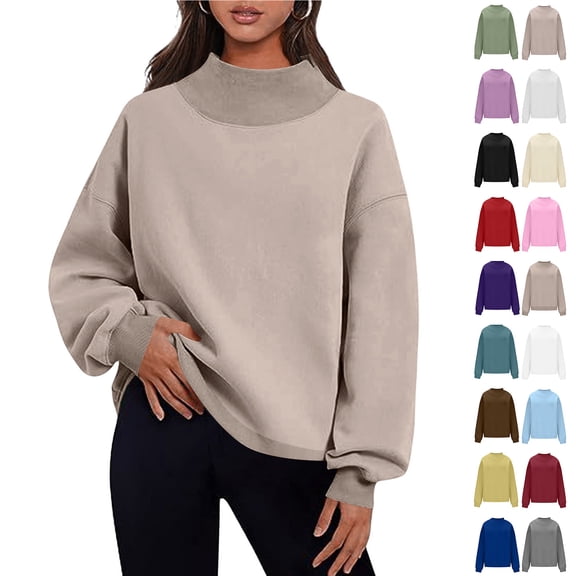 YSUEJPF Womens Oversized Mock Neck Sweatshirt Long Sleeve Soft Fleece Pullover Tops Fall Fashion Casual Outfits