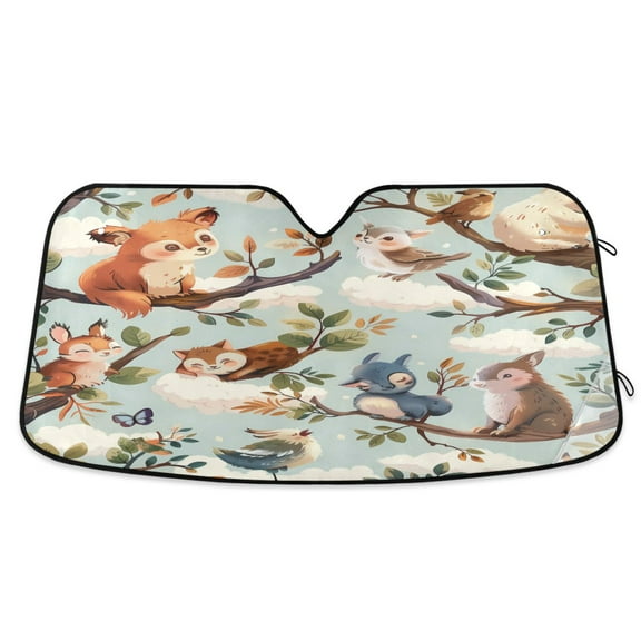 Fox Bird Butterfly Branch Car Windshield Sun Shade Foldable Car Front Window Visor Heat and UV Protection 53x23.5