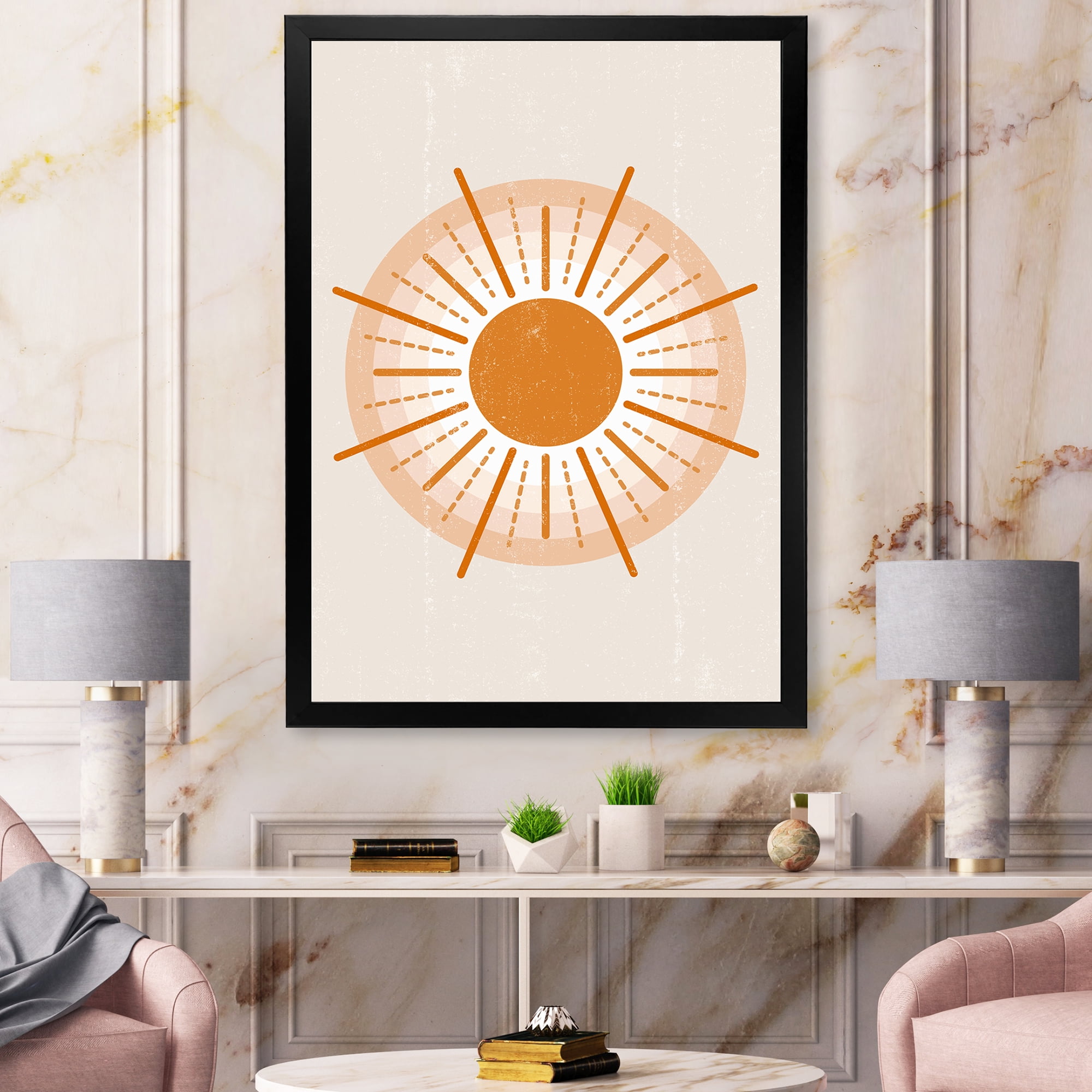 Designart 'Orange Radiant Sun II' Modern Framed Art Print