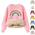 thumbnail image 3 of CHEEREAM Girls Fleece Lined Crewneck Sweatshirt Kids Rainbow Print Warm Pullover Sweater Sherpa Hoodie Fall Winter Clothes 2-12 Years, 3 of 3