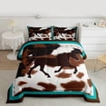 thumbnail image 3 of Homewish Rustic Western Cowboy Queen Comforter Set,Farmhouse Horse Cowhide Bedding Sets,Brown Cyan Bedding Comforter Set For Boys Kids,Breathable Home Decor Reversible,3pcs, 3 of 9