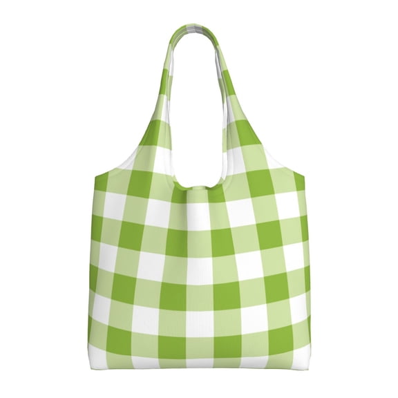 Vsdgher White Green Plaid Print canvas Tote Bag, Lightweight Cloth Bags, Suitable for shopping, groceries, travel