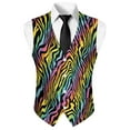 thumbnail image 5 of Yuyamidu Colorful Zebra Stripe Men's Suit Vest Slim Fit Business Formal V-neck Waistcoat Size M Casual Dress for Wedding Party Tuxedo, 5 of 7