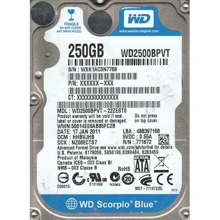 WD2500BPVT-22ZEST0  DCM HHBVJHB  Western Digital 250GB SATA 2.5 Hard Drive price history on PriceWatchPro