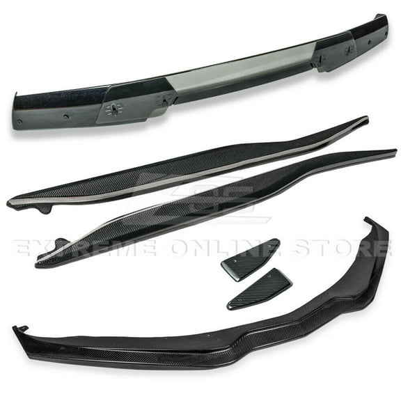 For 2014-2019 Corvette C7 | Z06 Stage 2 Style CARBON FIBER Front Bumper Lip Splitter Side End Caps With Side Skirts Rocker Panels & Stage 3 Painted Carbon Flash Rear Spoiler Light Tinted WickerBill