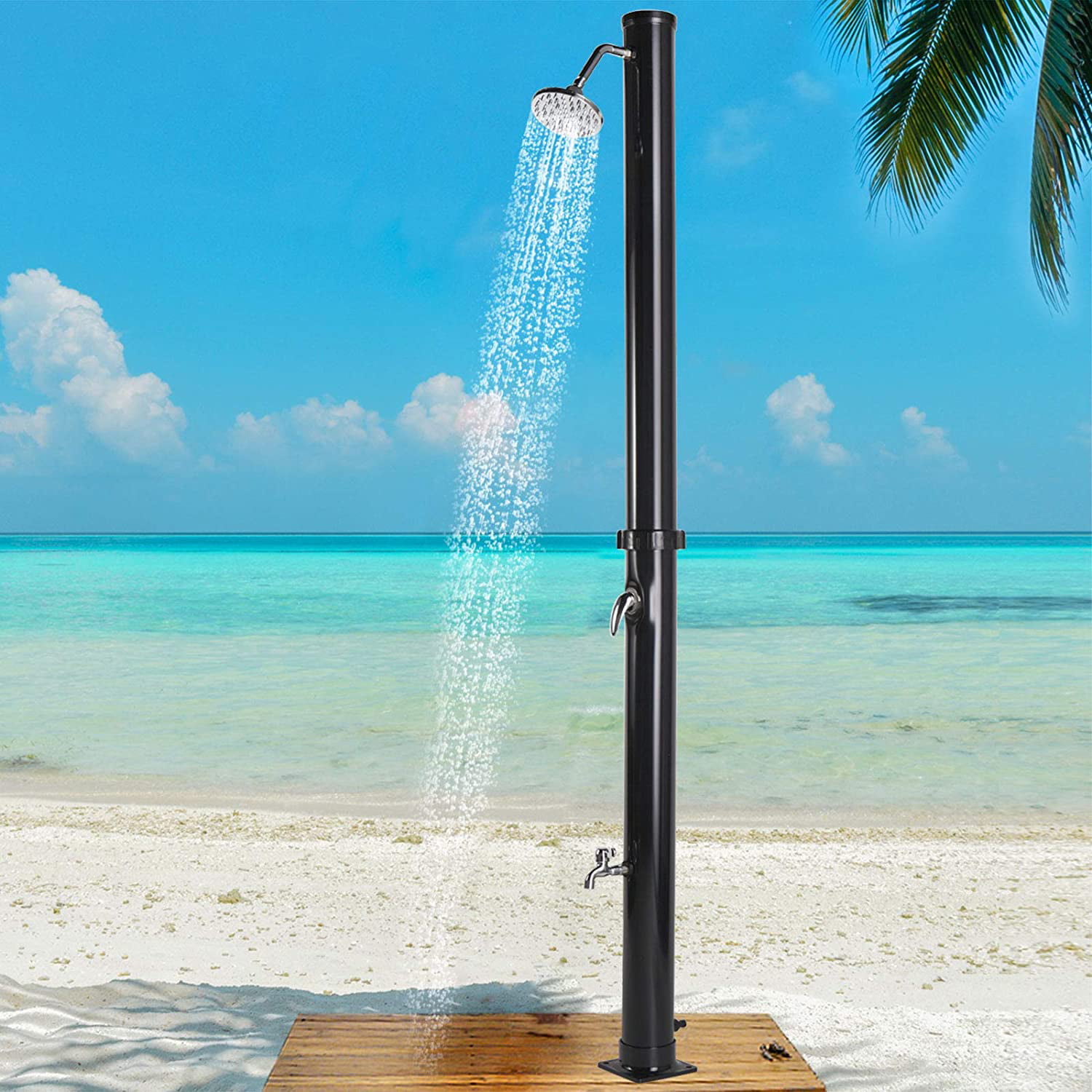 Black Giantex 7.2Ft 9.3 Gallon 2-Section Solar Heated Shower W/Shower Head Outdoor Backyard Poolside Beach Pool Spa for Easy Installation 