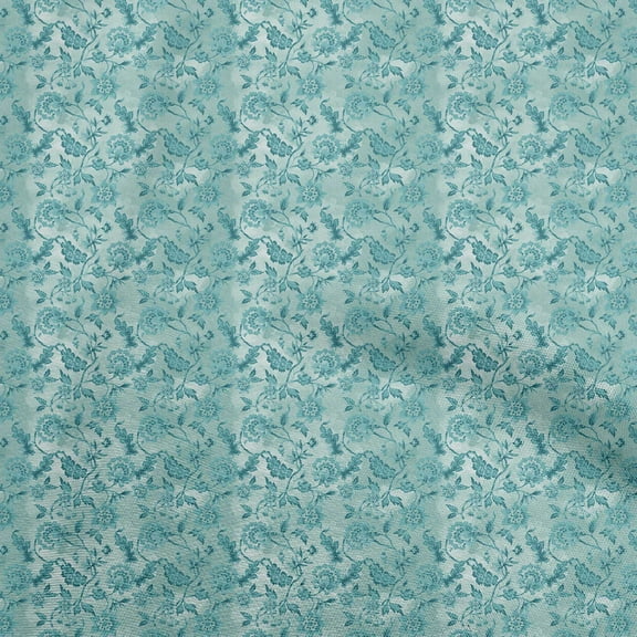 oneOone Polyester Spandex Dusty Teal Green Fabric Jacobean Floral Craft Projects Decor Fabric Printed By The Yard 56 Inch Wide
