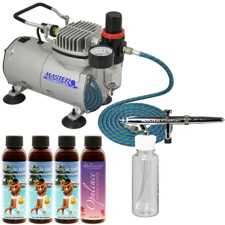 Belloccio AIRBRUSH SUNLESS TANNING SYSTEM Kit 4 Simple Tan Solutions (Best Spray Tan Solution Brands)