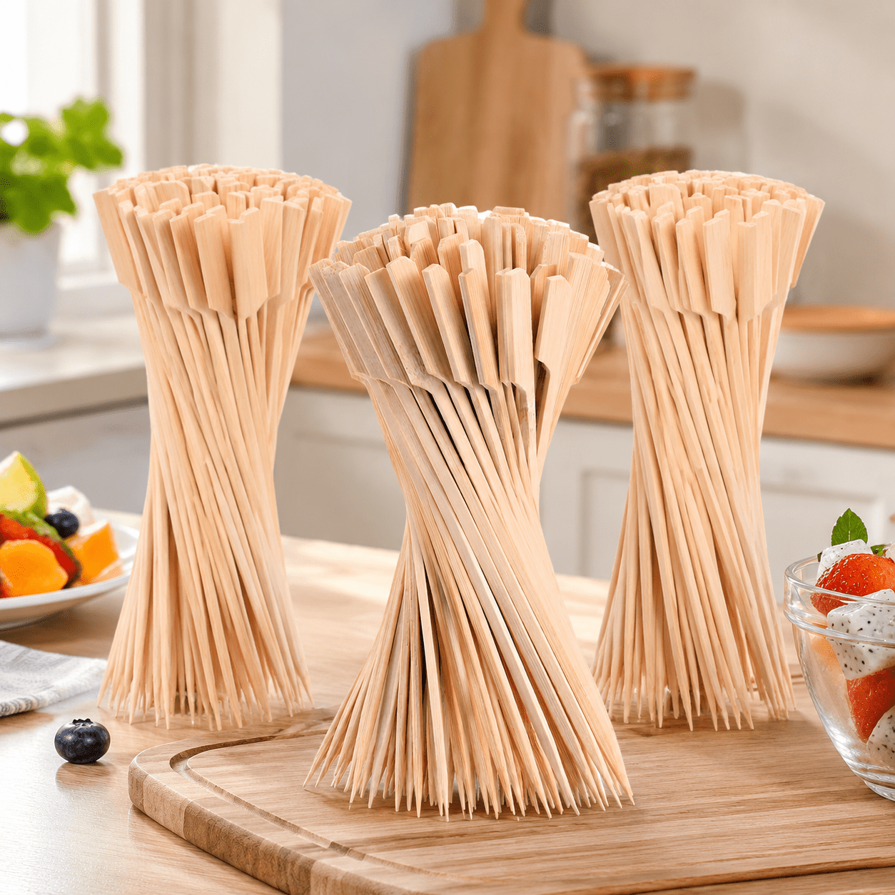 Bamboo Skewers 10 Inch - 100 PCS - for Grilling - Paddle Wood Picks, Kabob, Kebab, Roasting Sticks, BBQ, Appetizers, Fruit, Chicken