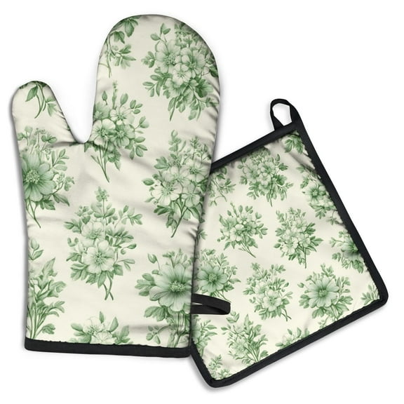 Pioneer Flower Kitchen Oven Mitt and Pot Holder Sets 2 Pcs for Baking, Cooking and Grilling, Heat Resistant Up To 392 °F
