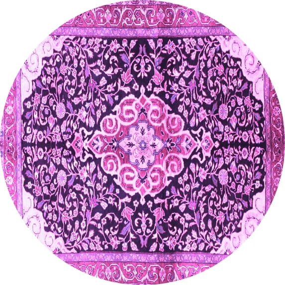 Ahgly Company Indoor Round Medallion Purple Traditional Area Rugs, 4' Round