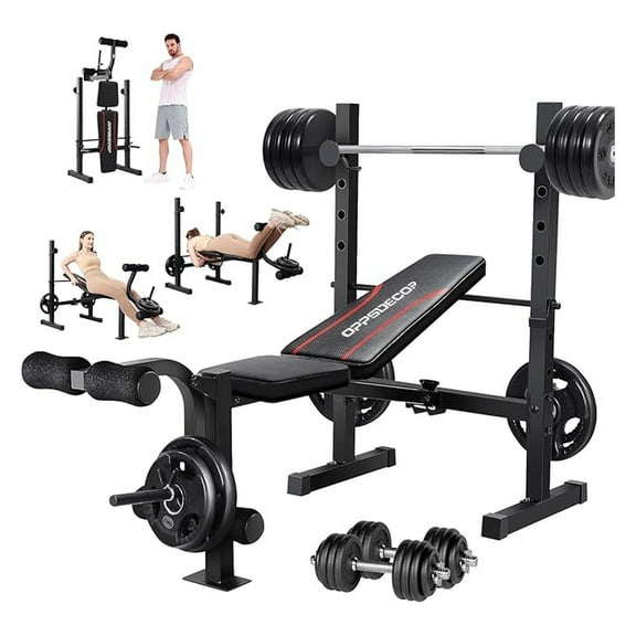 Weight Set, Multi-Function Adjustable Press with Squat Rack Leg Extension & Leg Workout Foldable Workout Flat/Incline/Decline Upgrade Weight Benches for Home Gym